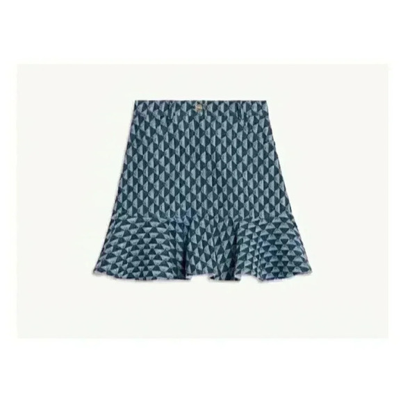 NWT Sandro Women's Blue Navy Logo Ruffle Paulina Mini Skirt Size Small 2 4 - Picture 7 of 16